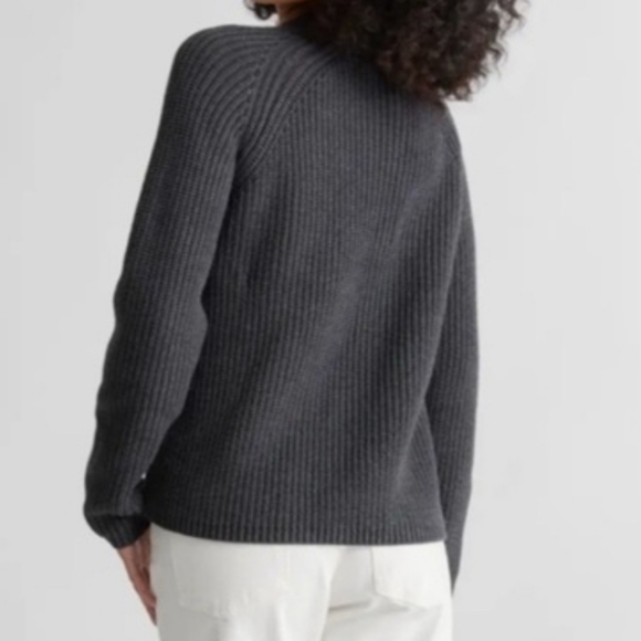 Quince 100% Organic Cotton Fisherman Crewneck Sweater Dark Grey Charcoal Ribbed - Picture 10 of 17